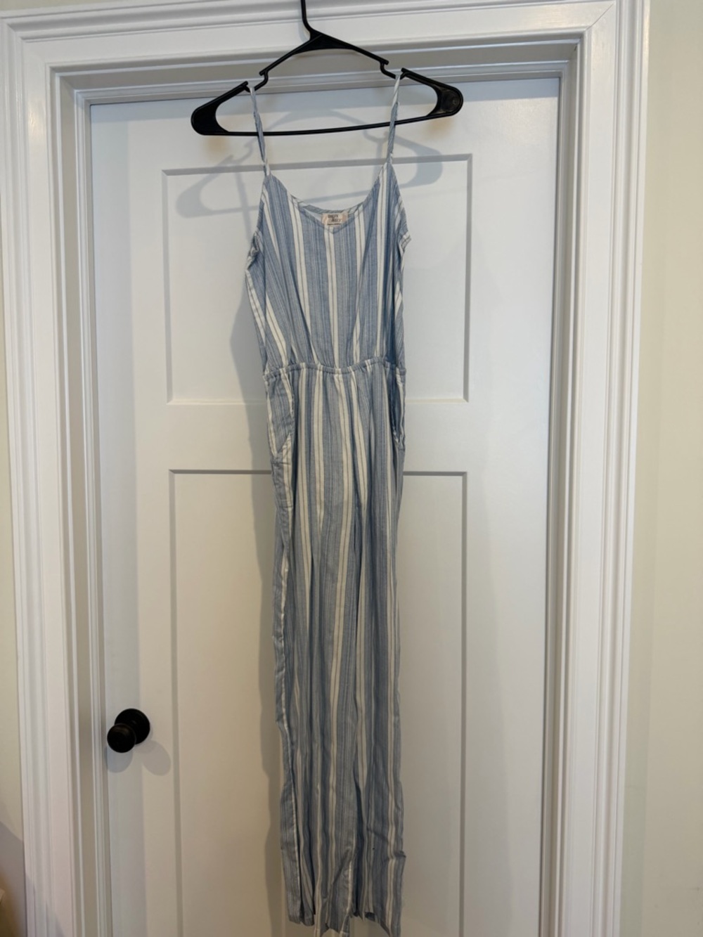 Light Blue + White Striped Spaghetti Strap Jumpsuit